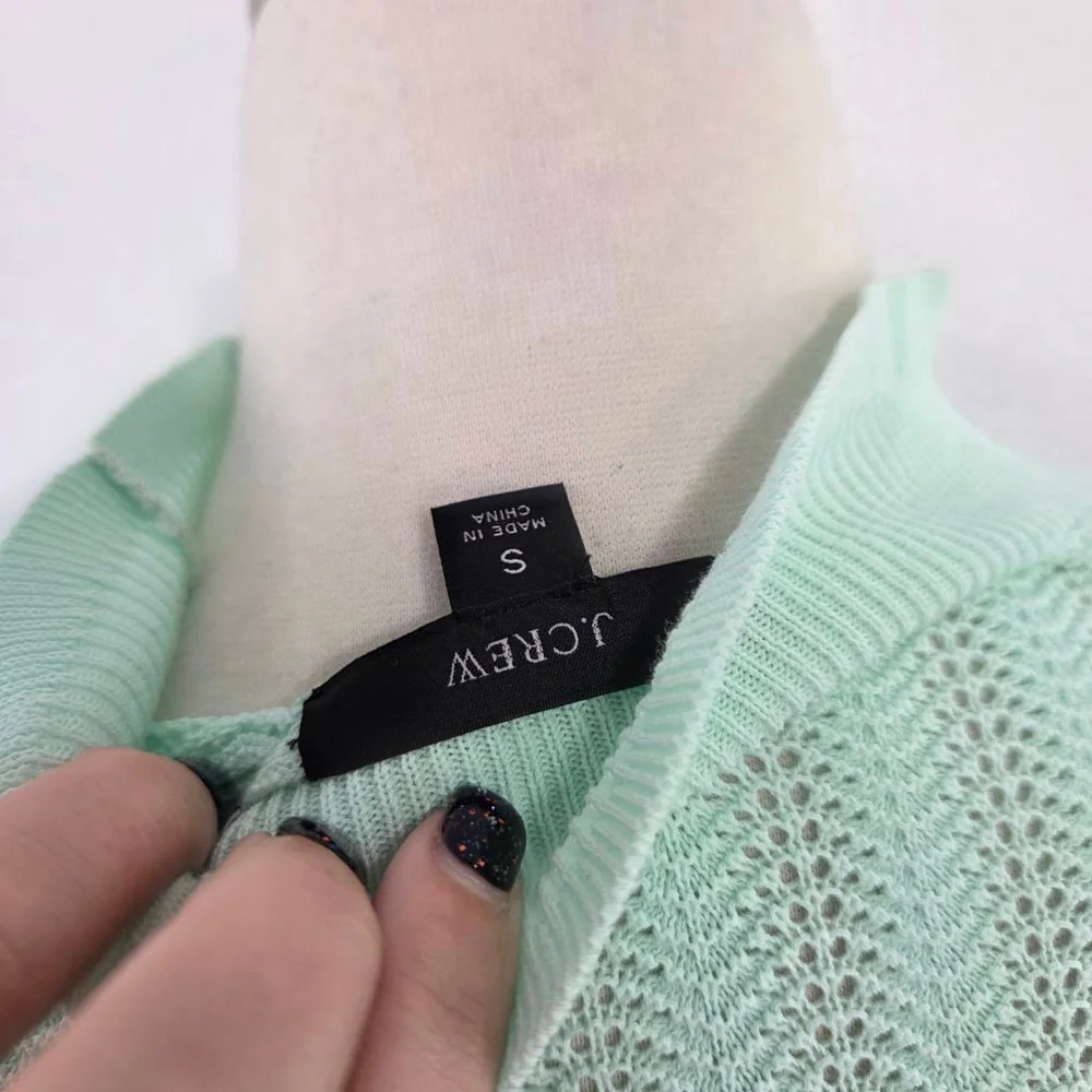 J. Crew Pointelle ruffle mockneck sweater pastel mint green aqua women's small